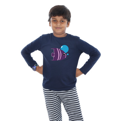 Blue Full Sleeve Boys Pyjama - Fish